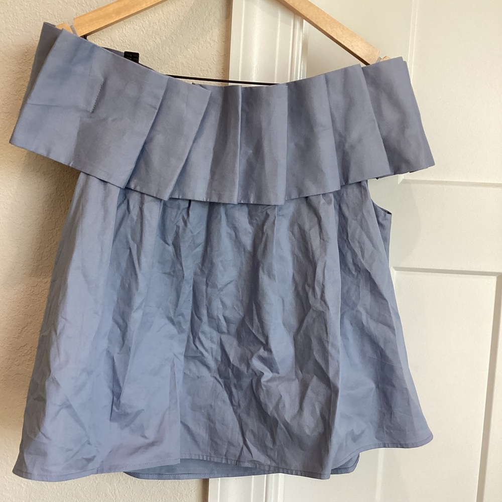 Anthropologie Off The Shoulder Pleated Swing Top New Small Blue Mare Mare - Picture 9 of 12